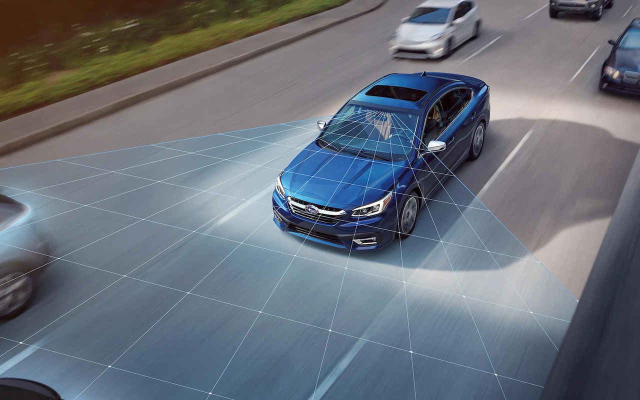 EyeSight® Driver Assist Technology sensor graphic coming out of a blue 2022 Subaru Legacy