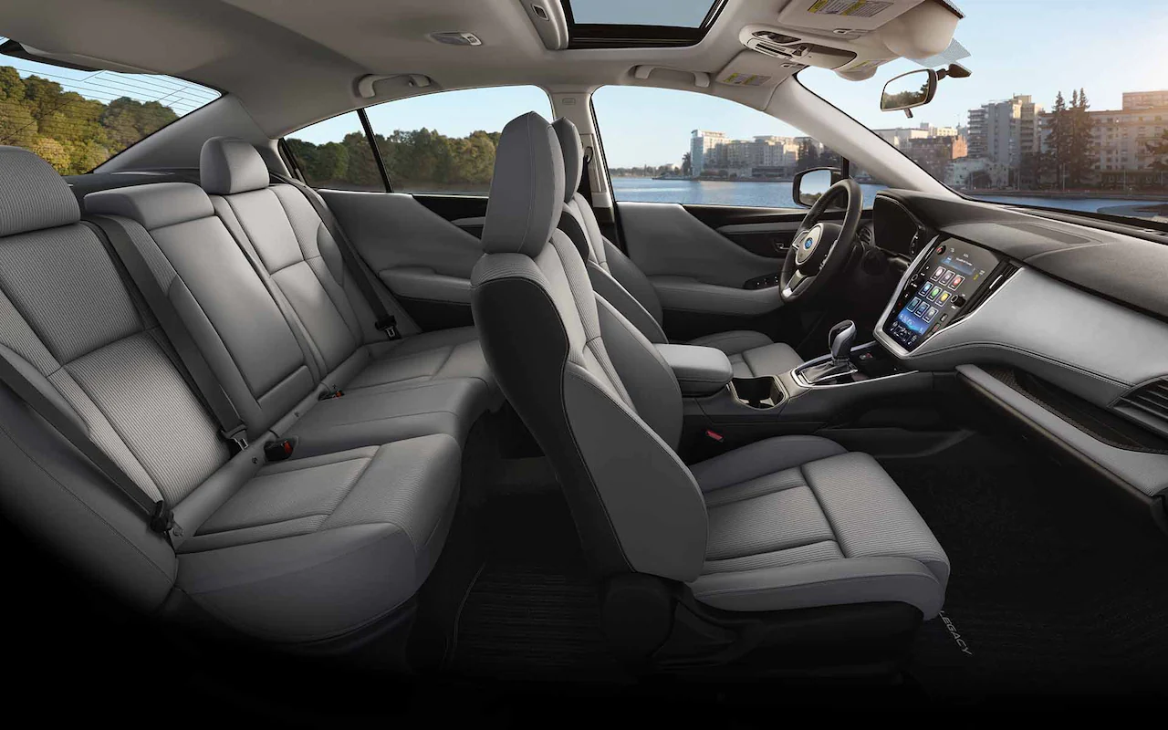 Side view of grey cloth seating inside a 2022 Subaru Legacy