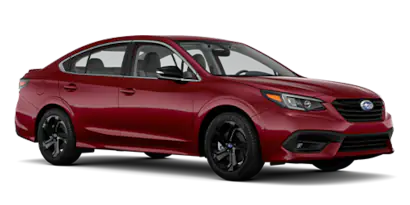 Front angled view of a red 2022 Subaru Legacy Sport