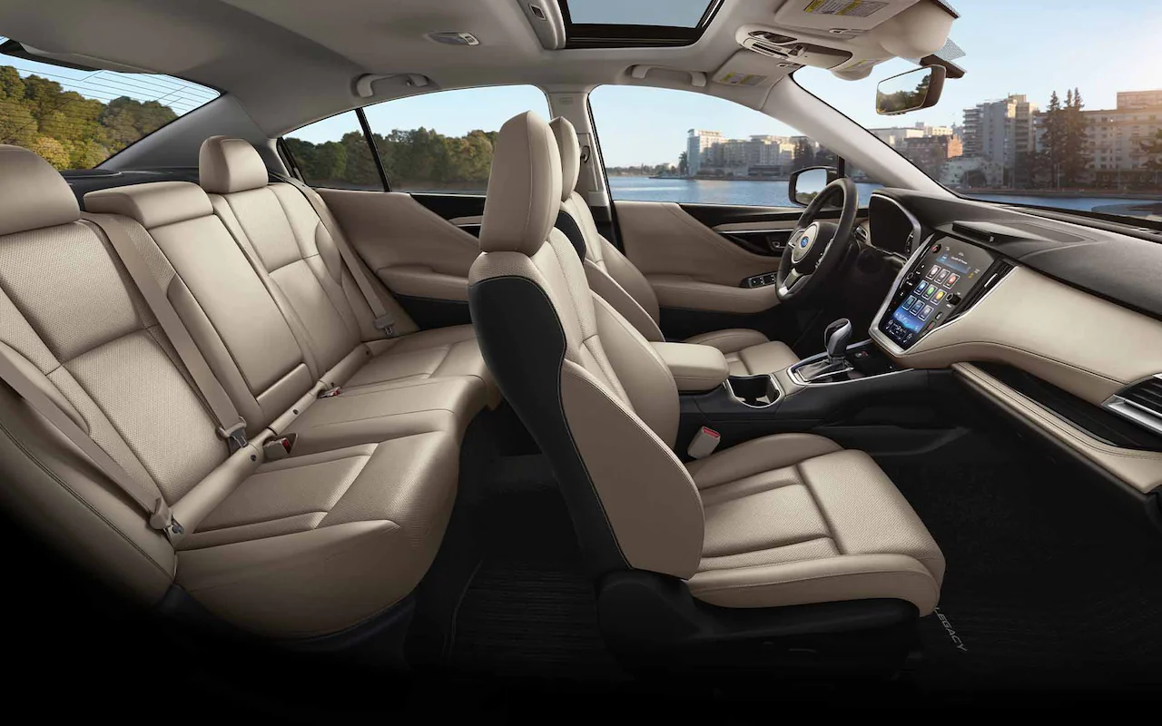 Side view of Warm Ivory Leather seats inside a 2022 Subaru Legacy Limited 