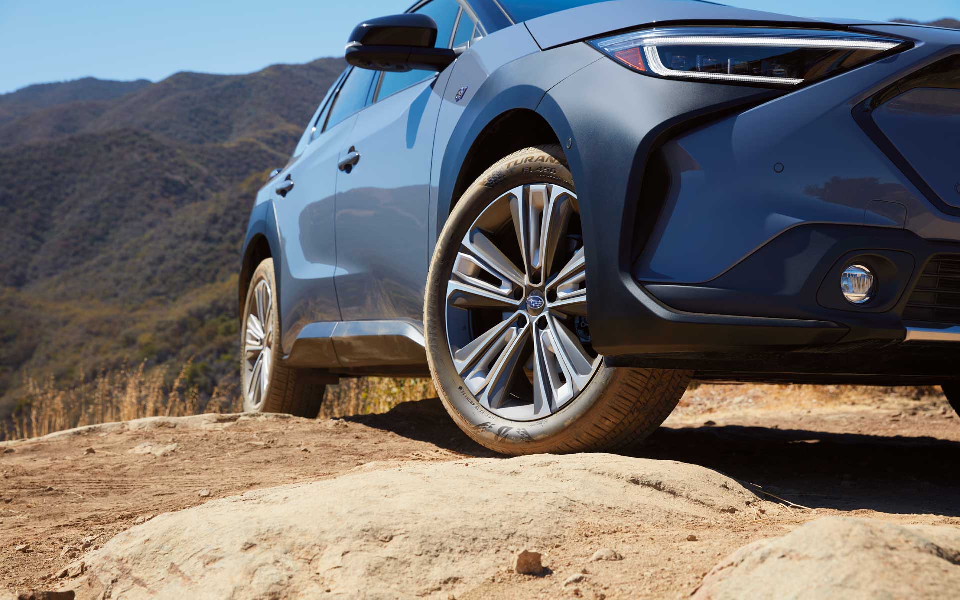 Close up of the 8.3 inch ground clearance of a Subaru Solterra