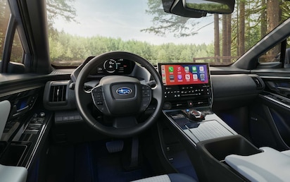 A front-facing view of the interior of the 2023 Solterra Touring.