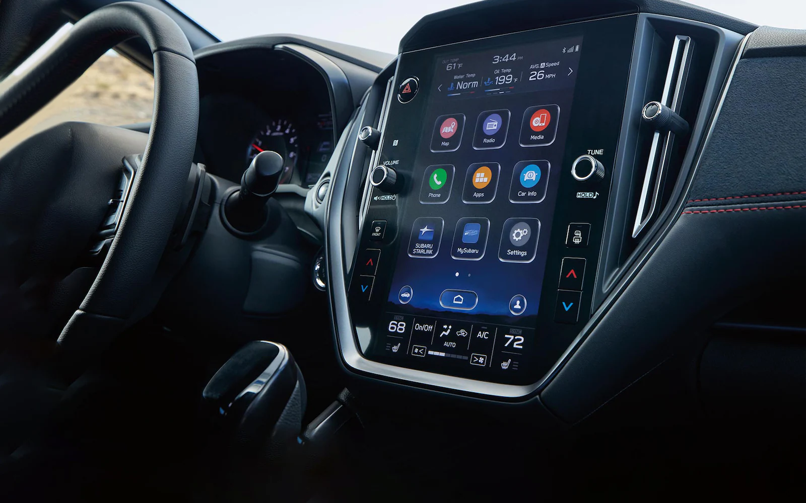 Close up of the infotainment screen inside a 2022 Subaru WRX