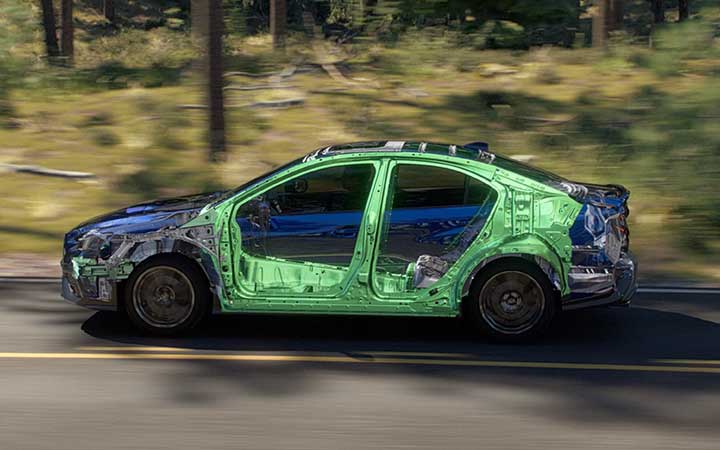 Side view of the panels and parts of a Subaru WRX