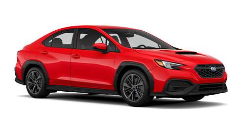 Side angled view of a red 2022 Subaru WRX